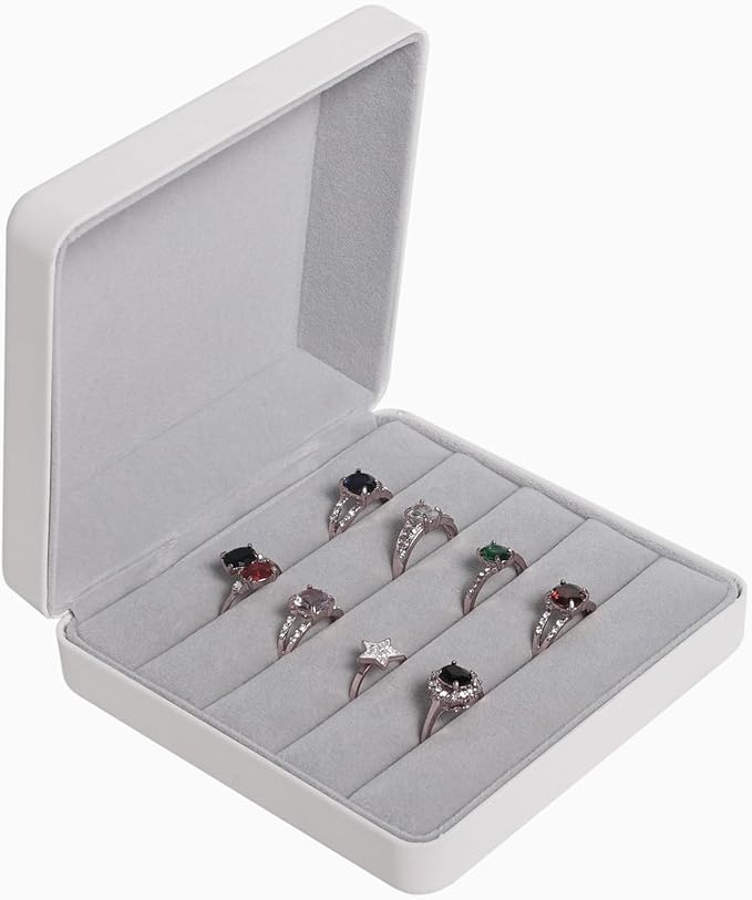Small Ring Organizer Box, Portable Jewelry Rings Display Collector Case, Jewelry Ring Tray holder Showcase. Modern Rings Storage Boxes Fit for Women, Girl for Travel (White)
