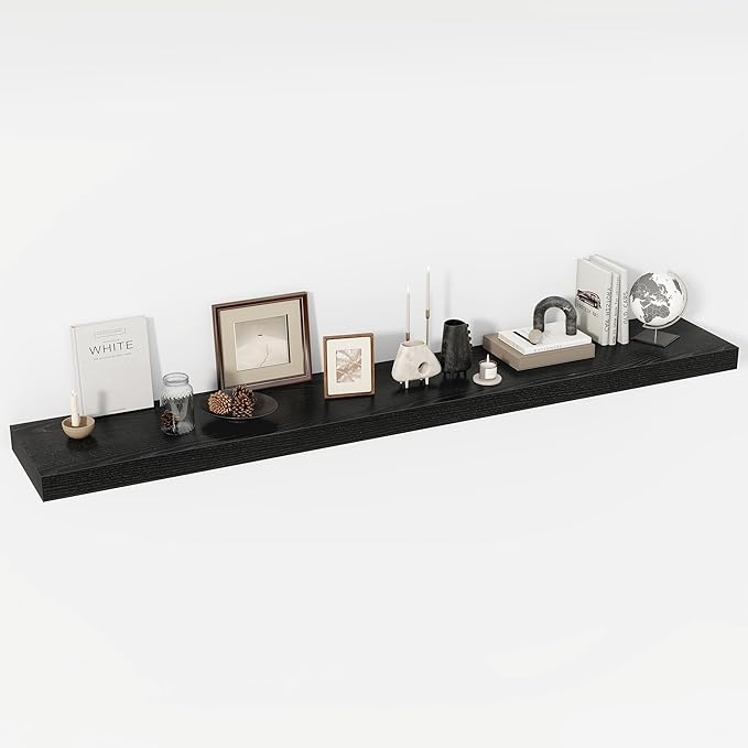 Acovy 72 Inch Floating Shelves, 12" Deep Floating Shelf Wall Mounted, 72" Wall Shelves, Rustic Deep Bookshelf, Extra Deeper & Thicker Display Shelves for Bedroom, Living Room, Black, Set of 1