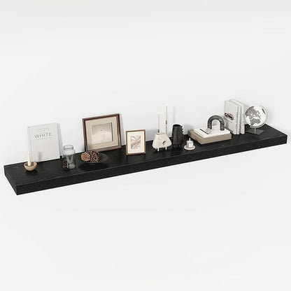 Acovy 72 Inch Floating Shelves, 12" Deep Floating Shelf Wall Mounted, 72" Wall Shelves, Rustic Deep Bookshelf, Extra Deeper & Thicker Display Shelves for Bedroom, Living Room, Black, Set of 1