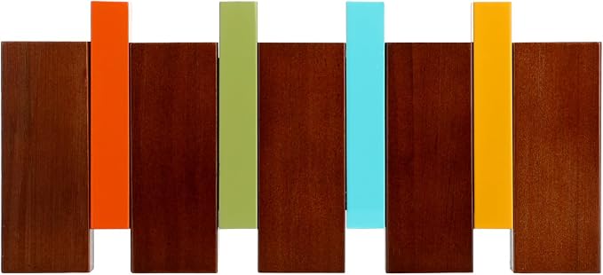 Youyole 4 Hook Mid Century Modern Wood Coat Rack Wall Mount Wooden Coat Hooks Colorful Heavy Duty Flip Down Piano Hat Rack for Hanging Coats Keys Hats Robe Towels Home