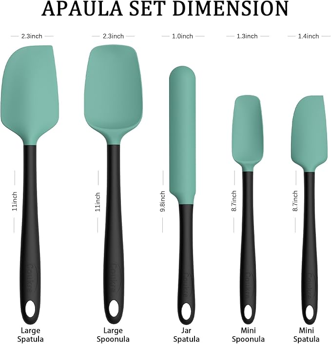 Coukre Silicone Spatula Set of 5,High Temperature Resistant, Food Grade Silicone, Dishwasher Safe, for Baking, Cooking (Aqua Green)