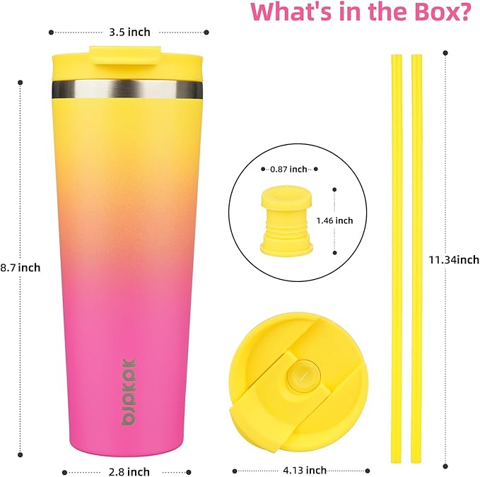 BJPKPK 26oz Stainless Steel Insulated Tumbler With lid And Straw Travel Coffee Thermal Tumblers Cup For Women And Men,Pink Yellow Rose