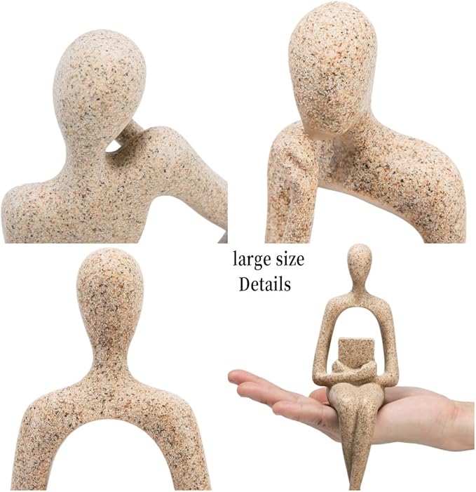 Gold Home Decor Thinker Statue Accents, Set of 3 Thinker Sculptures Office Decor Modern Abstract Resin Decoration on Shelf Table Desk for Living Room Office Bedroom (Large Sandstone)