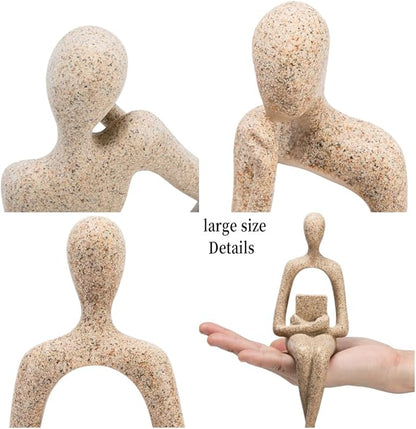 Gold Home Decor Thinker Statue Accents, Set of 3 Thinker Sculptures Office Decor Modern Abstract Resin Decoration on Shelf Table Desk for Living Room Office Bedroom (Large Sandstone)