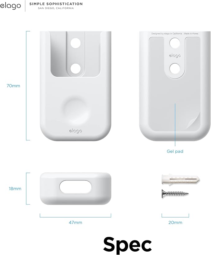 elago Universal Remote Holder Mount Compatible with Apple TV and All Other Control Devices - Adhesive Tape or Screw Mounting Options, Available Wired Charging [Small] [3rd & 2nd Gen] [White]