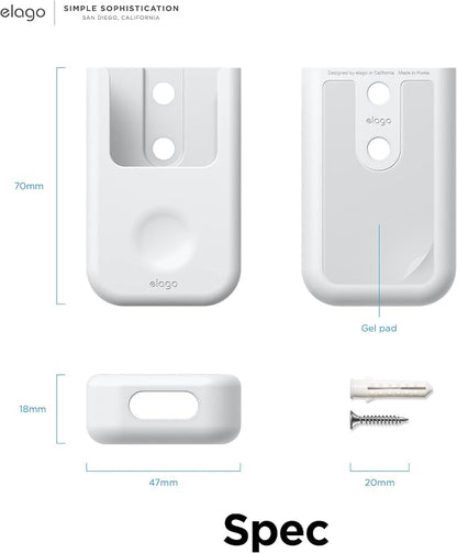 elago Universal Remote Holder Mount Compatible with Apple TV and All Other Control Devices - Adhesive Tape or Screw Mounting Options, Available Wired Charging [Small] [3rd & 2nd Gen] [White]