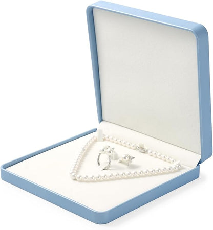 Large Leather Jewelry Set Box Big Necklace Box Chunky Necklace Gift Box Showcase Jewelry Display Holder For Birthday, Proposal, Wedding, Valentine's Day Gifts (Blue)