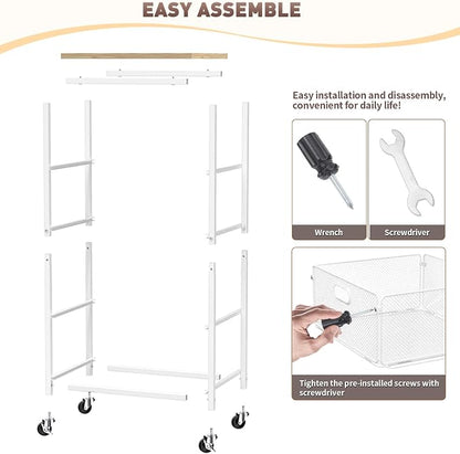 SUNALLY Rolling Kitchen Cart with Drawers, 4-Tier Utility Cart Fruit Vegetable Storage Cart with Lockable Wheels, Wooden Top Metal Kitchen Storage Organizer for Cans, Snacks, Beauty, Craft, Art, White