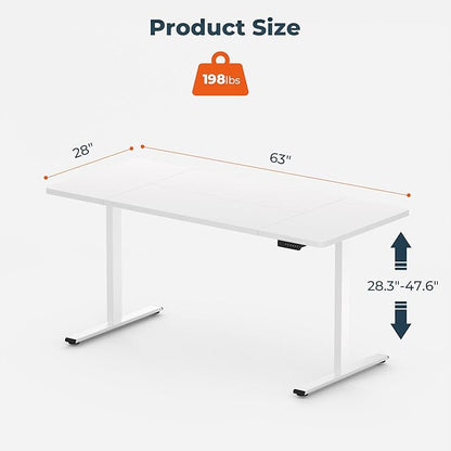 Dual Motor Standing Desk, Large Stand Up Desks, 63x28 Inches Electric Sit Stand Desks, 4 Memory Preset Adjustable Height Desk Home Office Desks(White)