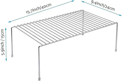 Kitchen Cabinet Shelf Organizer Set of 3, Large (15.7 x 9.4 inch) Metal Wire Pantry Storage Shelves, Dish Plate Racks for Cabinets, Freezer, Counter, Cupboard Organizers and Storage, Chrome