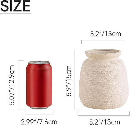 Ceramic Flower Vase, Small Rustic Farmhouse Vases Home Decor, Short Pottery Decorative Pampas Vase for Table Living Room Entryway Mantel Bookshelf Bedroom Bathroom Kitchen - 6" W