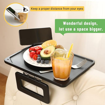 Smatdecis Couch Arm Tray Table Sofa Arm Clip, Armrest Tray Table Suitable for Home Drinks/Fast Food/Fruit Etc, Large Size Multi-Function Black(360° Rotating Stand B)