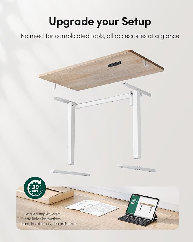 FEZIBO One-Piece Standing Desk Adjustable Height Stand up Home Office Desk, 40x24 Inch Electric Standing Computer Desk, with 4 Memory Presets, Headphone Hook, Maple