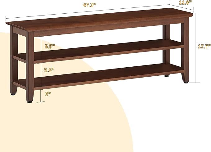 Wood Shoe Bench for Entryway,Bench with Shoe Rack,Storage Shoe Organizer for Hallway,Living Room,Bedroom (Brown, 47.24''W×11.81‘’D×17.71‘’H)