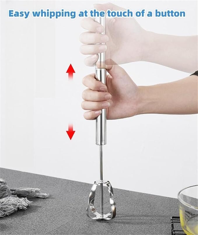 2025 New Stainless Steel Semi-Automatic Whisk with Cleaning Cloth, Wisking Tool Stainless, Multifunctional Egg Beater for Cooking Kitchen Household Eggs Milk Hand Whisk Mixer (B2-New Model 12in)