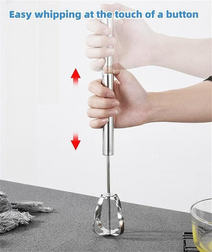 2025 New Stainless Steel Semi-Automatic Whisk with Cleaning Cloth, Wisking Tool Stainless, Multifunctional Egg Beater for Cooking Kitchen Household Eggs Milk Hand Whisk Mixer (B2-New Model 12in)