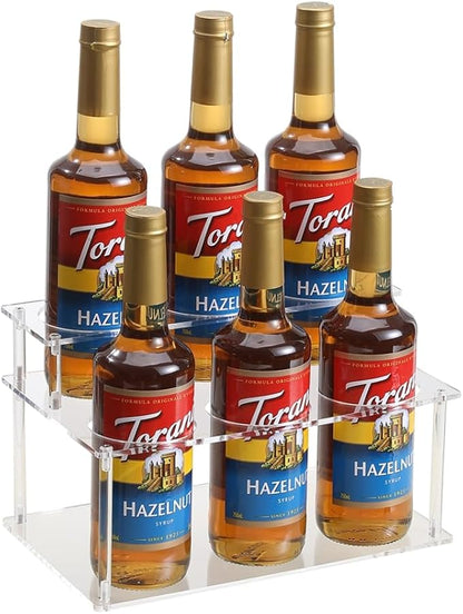 IEEK Coffee Syrup Rack Organizer 2-Tier 6 Syrup Bottles Holder Stand for Coffee Bar,Clear Acrylic Bottle Storage Shelf With Anti Slip Pad for Syrup/Wine/Kitchen Coffee Station,Countertop Wine Rack