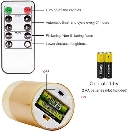 GenSwin Gold Glass Battery Operated Flameless Led Candles with 10-Key Remote and Timer, Real Wax Candles Warm White Flickering Light for Home Decoration(Set of 3)