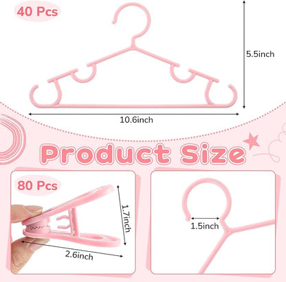 Hsei 5/10/40 Pack Baby Hangers with 10/20/80 Clips, Plastic Kids Pants Hangers for Nursery Closet Top and Bottom Clothes Hanger Set for Newborn Infant Toddler(120 Packs Total,Flesh Pink,10.6 Inch)