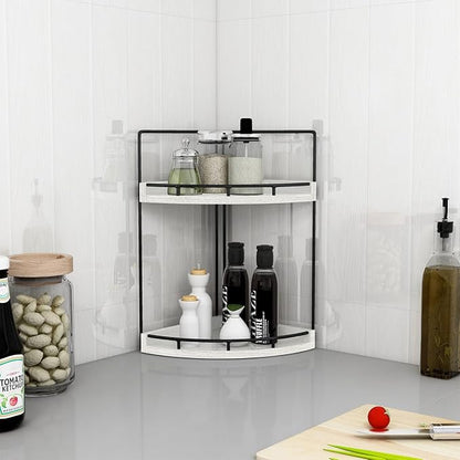 Dorhors 2-Tier Rustic White Corner Bathroom Shelf