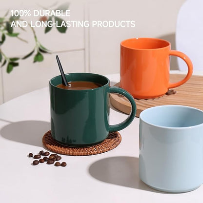 Coffee Mug Set of 4, 16oz Multicolor Ceramic Mugs in Orange, Light Blue, Cream & Green, Modern Coffee Cups, Dishwasher & Microwave Safe, Home & Office Use