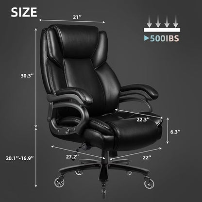 VITESSE 500lbs Heavy Duty Office Chair for Low Back Pain Relief, Big and Tall Office Chair with Ergonomic Lumbar Support, High Back Executive Chair with Quiet Rubber Wheel