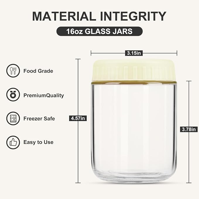 SHOWIN Overnight Oats Containers with Lids, 16oz Glass Jars with Lids 8 pcs, Milk White, Wide Mouth Mason jars for Salad, Yogurt, Snacks, Meal Prep