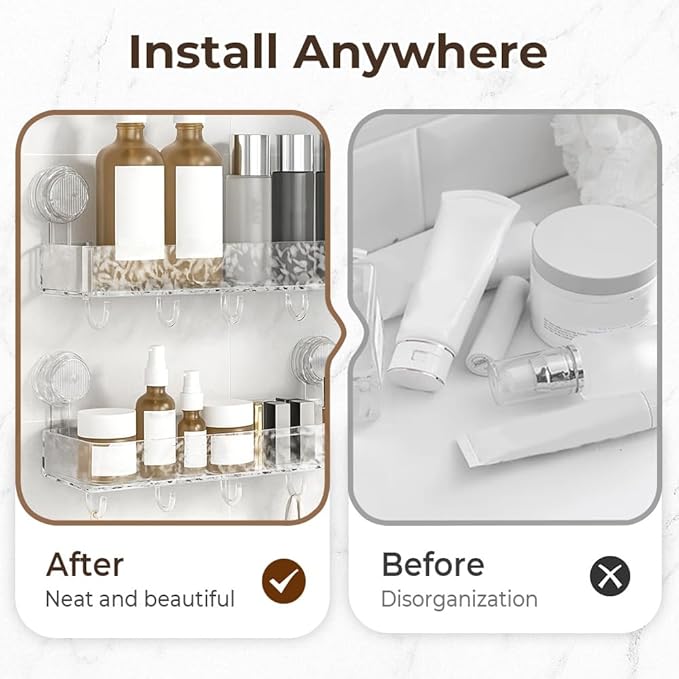 Corrugated Suction Cup Storage Holder, 2026 New Movable Shower Shelf Suction Cup,Shower Caddy Large Capacity Bathroom Organizer,No-Drill Wall-Mounted Storage Shelf (Clear + Gray)