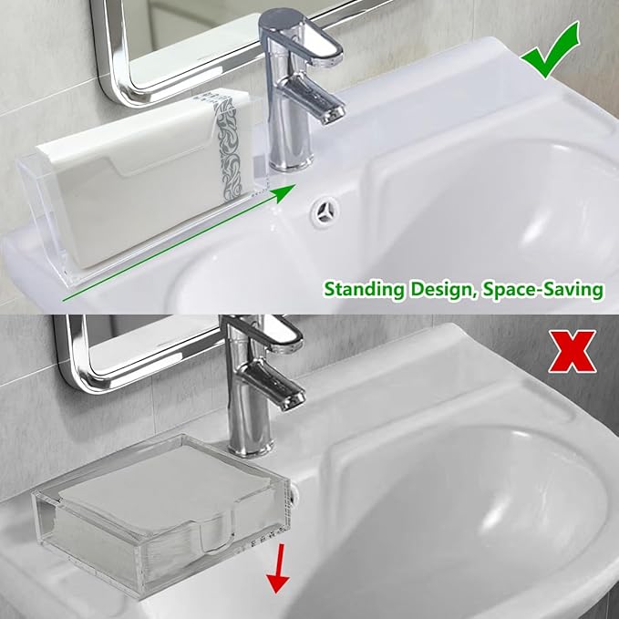 2 Pack Napkin Holder, 4MM Thicken Clear Acrylic Napkin Tissue Holder Guest Paper Towel Holder for Bathroom Dining Room Napkin Dispenser for Bar Restaurant