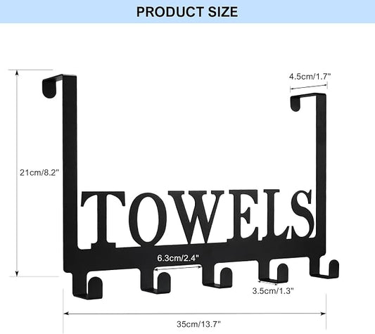Azmoncy Over The Door Hooks, Towel Rack for Bathroom Towel Holder for Hanging Heavy Duty,Towel Hanger with 5 Hooks for Bedroom Bathroom Kitchen, Black
