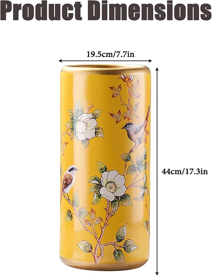 Ceramic Entryway Umbrella Stand,Handmade Appliques Chinese Umbrella Stand Barrels,Vintage Floor Standing Cane Holder Placed & Flower Vases for Hotel Office Home Entrance,C,17.3in