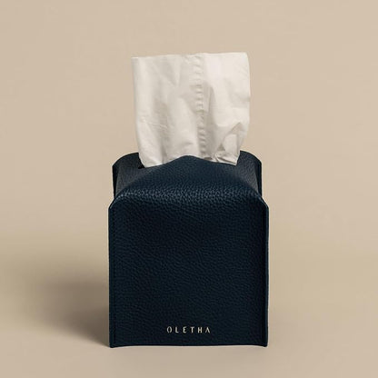 OLETHA Square Tissue Box Cover - Aesthetic Desk Decor for Room, Home & Office - Tissues Cube Boxes Holder - Navy Blue