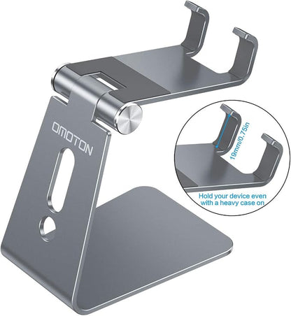 OMOTON Adjustable Cell Phone Stand, C2 Aluminum Desktop Phone Holder Dock Compatible with iPhone 15 14 13 Xs XR 8 Plus 7 6, Samsung Galaxy, Google Pixel, Android Phones, Grey