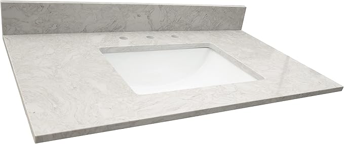 MSI Drifting Fog Vanity Top with Under Mount Rectangle Ceramic Sinks, Engineered Marble Stone, 4" CC Faucet Holes, 37"X22"