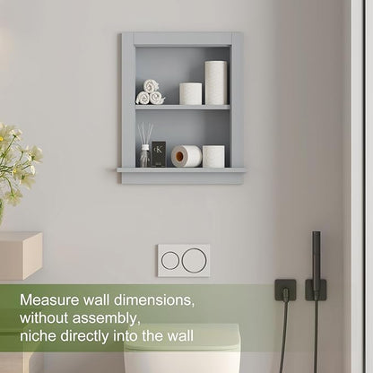 Recessed Medicine Cabinet,in Wall Shower Niche,14x18 Bathroom Cabinet with Storage,Bathroom Niche for Shower Wall for Bedroom/Hallway,Wall Niches Insert for Drywall,Grey/MDF
