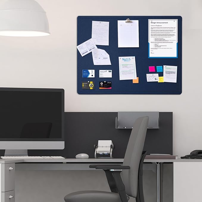 Bulletin Board, 24 x 18 inches Felt Board Decorative Pin Board, Cork Board Alternative for Wall, Foldable Photo Board Self-Adhesive Vision Board with 20 Pushpins - Dark Blue
