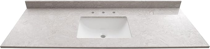 MSI Drifting Fog Vanity Top with Under Mount Rectangle Ceramic Sinks, Engineered Marble Stone, 4" CC Faucet Holes, 61"X22"