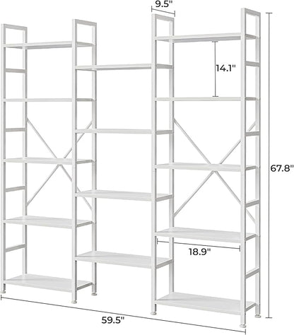 SUPERJARE Triple Bookshelf, Bookcase with 11 Open Display Shelves, Wide Book Shelf Book Case for Home & Office, 5 Tier, White