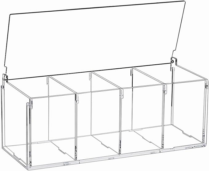 QWORK Coffee Capsule Holder Acrylic Box, Clear 4 Compartment Coffee Pod Storage Organizer with Lid, 11.73" x 5.12" x 4.72"