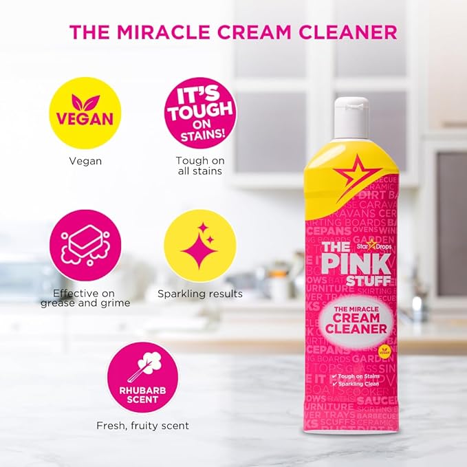 Stardrops The Pink Stuff Miracle Cream Cleaner for Stainless Steel & Multi-Purpose Surfaces – Removes Grease, Grime, Limescale & Soap Scum – Tough on Stains, Gentle on Surfaces – 500ml