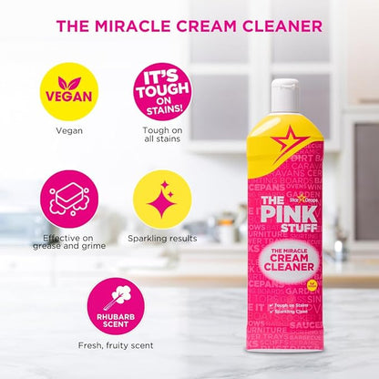 Stardrops The Pink Stuff Miracle Cream Cleaner for Stainless Steel & Multi-Purpose Surfaces – Removes Grease, Grime, Limescale & Soap Scum – Tough on Stains, Gentle on Surfaces – 500ml
