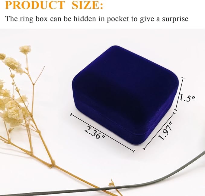 GBYAN 2 Pieces Velvet Ring Box, Jewelry Display Gift Box, Ring Case for Proposal,Engagement, Wedding,Blue