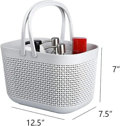 UUJOLY Plastic Organizer Storage Baskets with Handles, Shower Caddy Bins Organizer for Bathroom and kitchen (3 Pack, Grey)