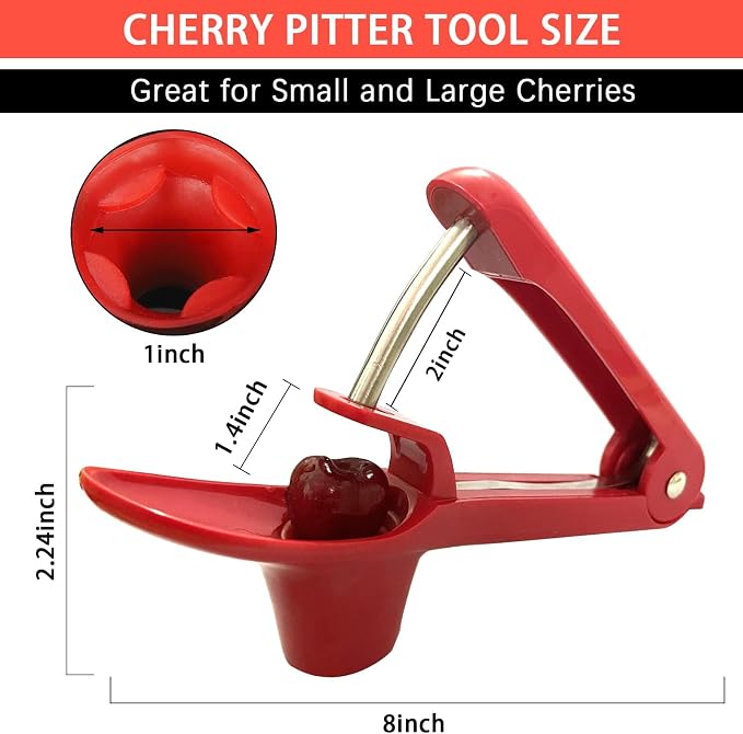 Cherry Pitter Tool, Heavy-Duty Stainless Steel Pitting Tool, Portable Cherries Corer Stoner Seed Tool with Lock Design, Fruit Pit Remover for Cherry Jam (Red)
