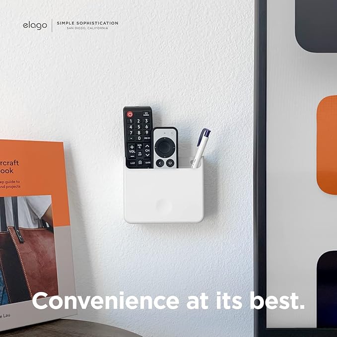 elago Universal Remote Holder Mount Compatible with Apple TV Remote and All Other Remote Controls - Adhesive Tape or Screw Mounting Options, Available Wired Charging [Large] [White]