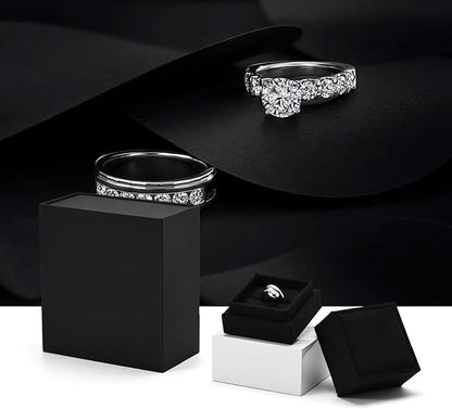 Oirlv Velvet Ring Gift Box with Exquisite Outer Packaging, Wedding Proposal Engagement Ring Box, Birthday Present Gift Box with Blank Greeting Card（Black）