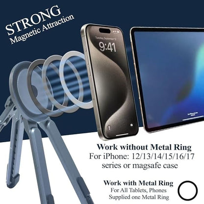 Foldable Desktop Portable Laptop Stand, Adjustable Laptop Riser with Magnetic Phone Holder, Aluminum Alloy Notebook Stand Compatible with 10-16” Laptops and 4-13”Phones/Tablets(Silver Gray)