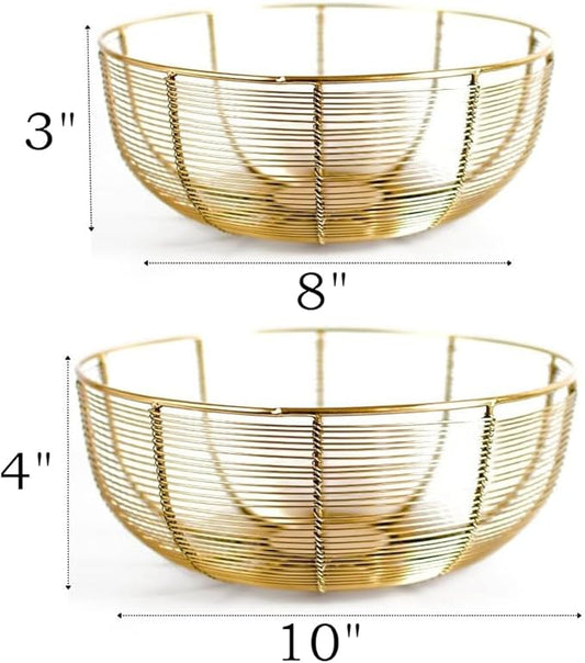 SciencePurchase Set of 2 Different Size Air Circulating Fruit Baskets - Includes 10-inch and 8-inch Wide Gold Color Bowls