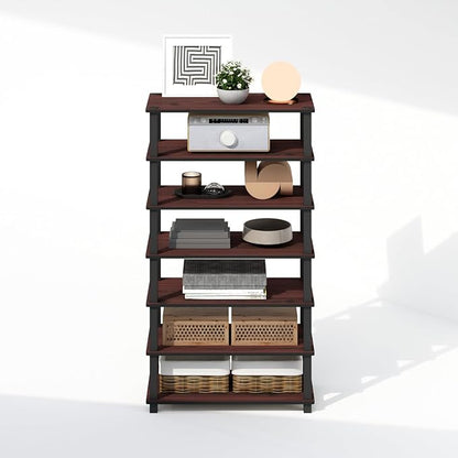 Furinno Turn-N-Tube Storage Shelves Set of 2, 4-Tier Stackable Standing Shelf, Open Corner Shelf, for Organization and Storage, Living Room, Garage, Home Office, Dark Cherry