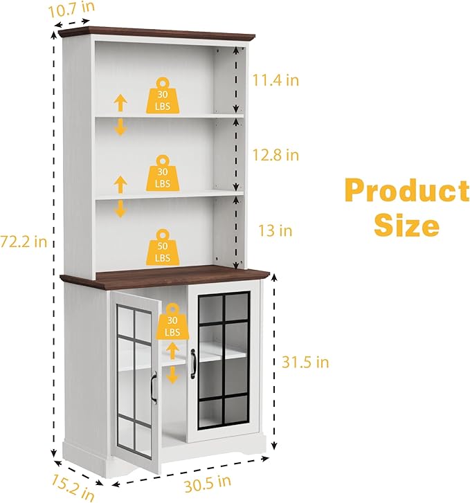 blini White Bookshelf with Glass Door, 5-Shelf Tall Bookcase, 15" Multi Depth Storage Cabinet with Adjustable Shelves, Large Bookcases for Home Office, Living Room & Bedroom